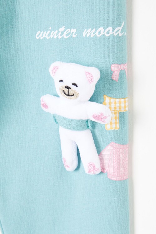 Kız Çocuk Ayıcık Detaylı 2li Tayt Siyah-Yeşil 16380