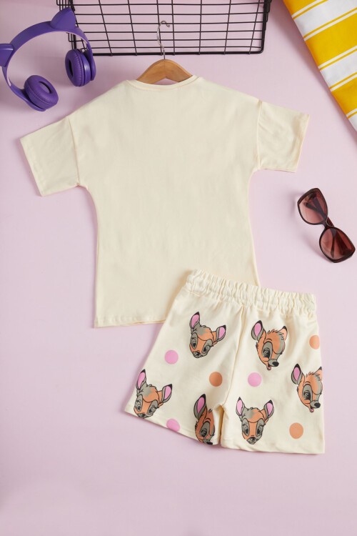 Kız Çocuk Bambi Geyik Baskılı Yazlık Şortlu Takım 15474