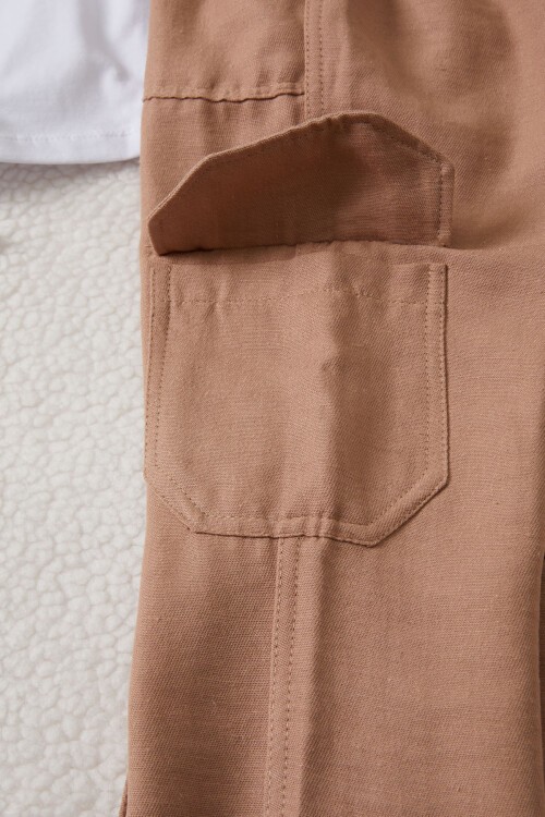 Kız Çocuk Beyaz Yazı Baskılı Bluzlu Kargo Pantolonlu Takım 15455