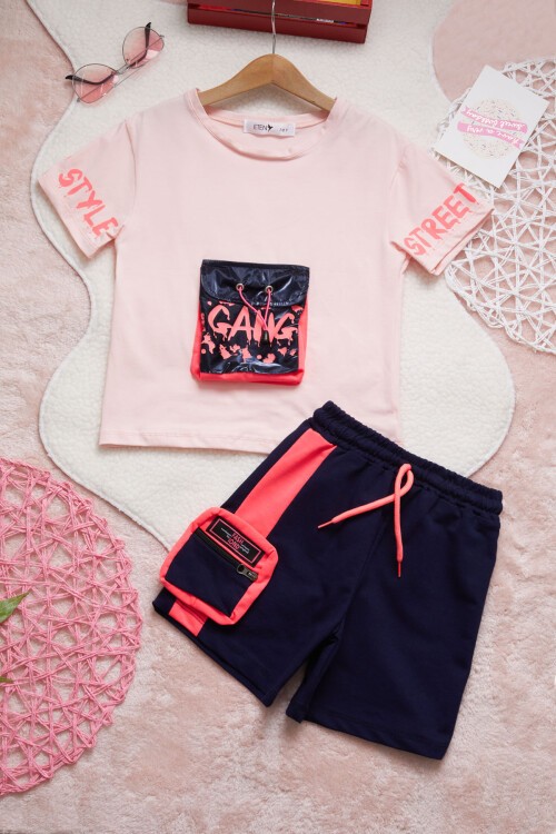 Kız Çocuk Cep Detaylı Şortlu Yazlık Takım 15355