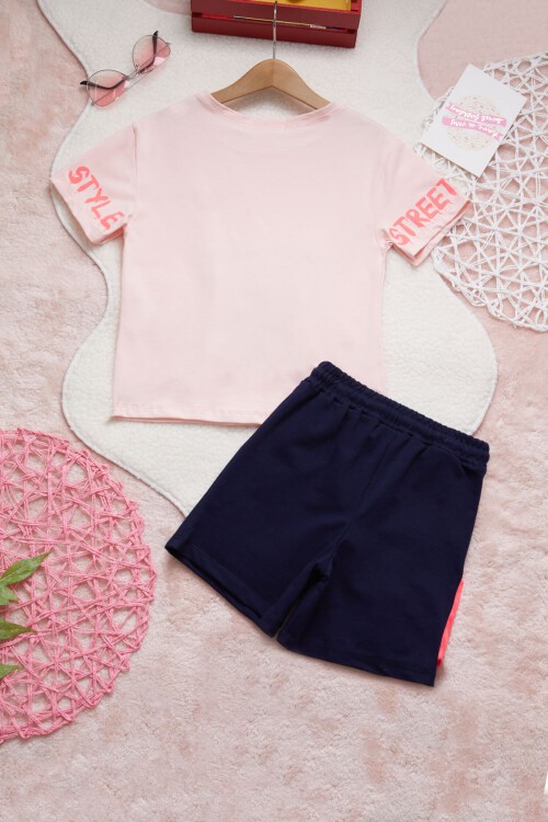 Kız Çocuk Cep Detaylı Şortlu Yazlık Takım 15355