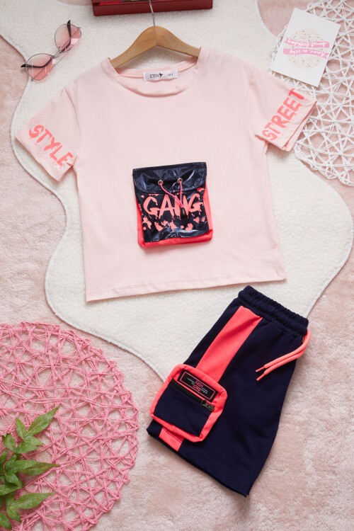 Kız Çocuk Cep Detaylı Şortlu Yazlık Takım 15355