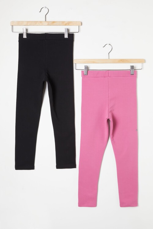 Kız Çocuk Cute Tavşan Baskı 2li Tayt Siyah-Gül Kurusu 16376