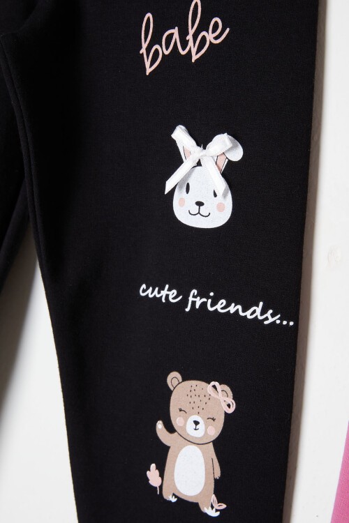 Kız Çocuk Cute Tavşan Baskı 2li Tayt Siyah-Gül Kurusu 16376