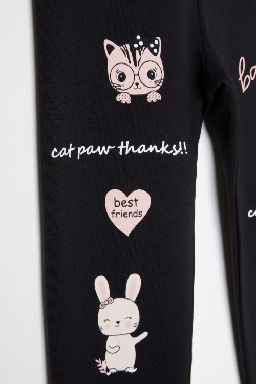 Kız Çocuk Cute Tavşan Baskı 2li Tayt Siyah-Gül Kurusu 16376