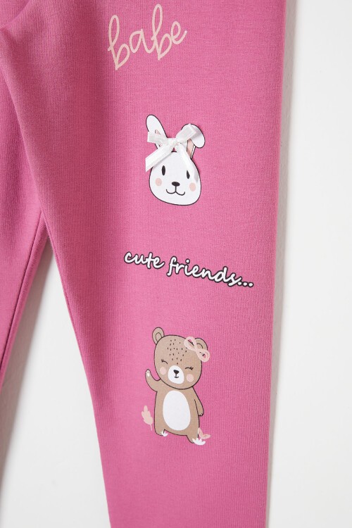 Kız Çocuk Cute Tavşan Baskı 2li Tayt Siyah-Gül Kurusu 16376