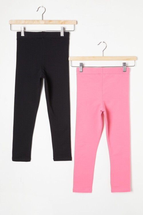 Kız Çocuk Cute Tavşan Baskı 2li Tayt Siyah-Pembe 16375