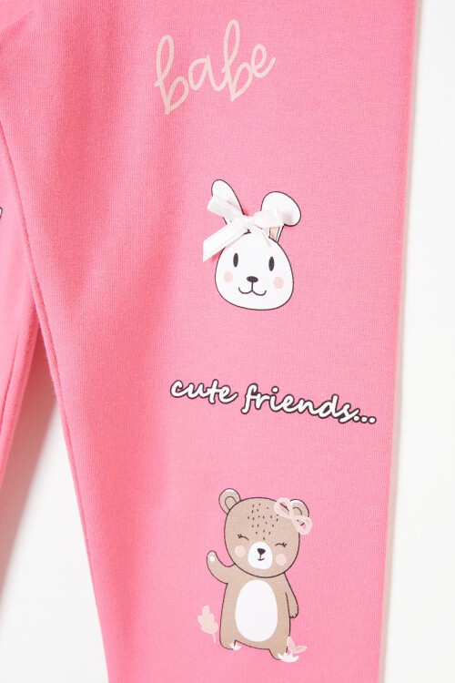 Kız Çocuk Cute Tavşan Baskı 2li Tayt Siyah-Pembe 16375
