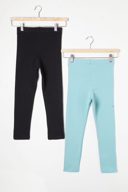 Kız Çocuk Cute Tavşan Baskı 2li Tayt Siyah-Yeşil 16377