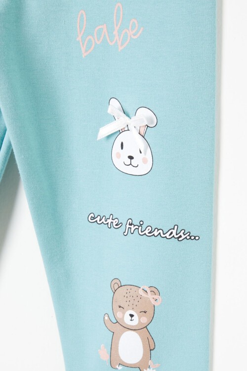 Kız Çocuk Cute Tavşan Baskı 2li Tayt Siyah-Yeşil 16377