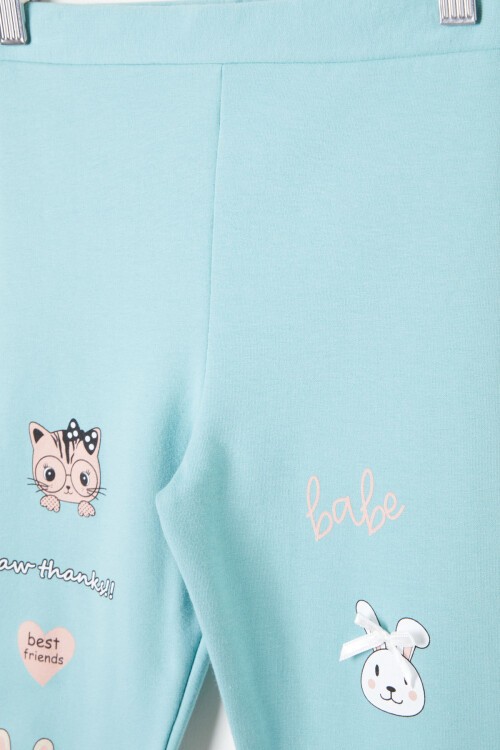 Kız Çocuk Cute Tavşan Baskı 2li Tayt Siyah-Yeşil 16377