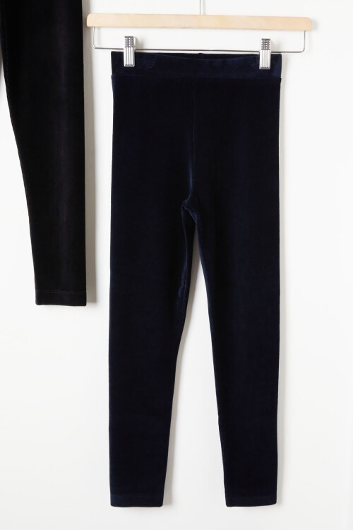 Kız Çocuk Fitilli 2li Kadife Tayt Siyah-Lacivert 16488