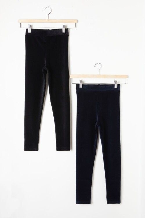 Kız Çocuk Fitilli 2li Kadife Tayt Siyah-Lacivert 16488
