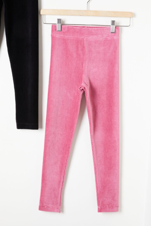 Kız Çocuk Fitilli 2li Kadife Tayt Siyah-Pembe 16491