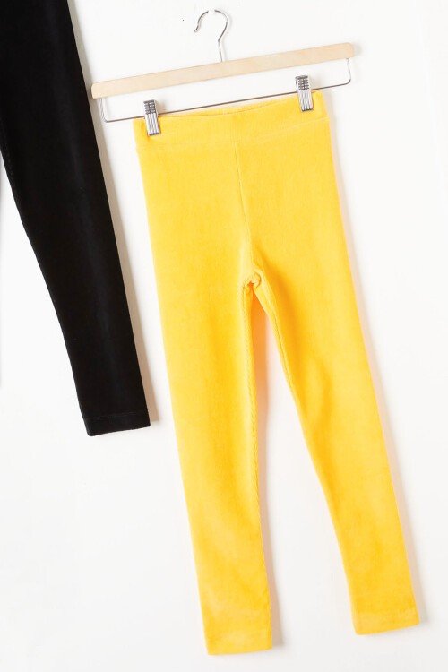 Kız Çocuk Fitilli 2li Kadife Tayt Siyah-Sarı 16490