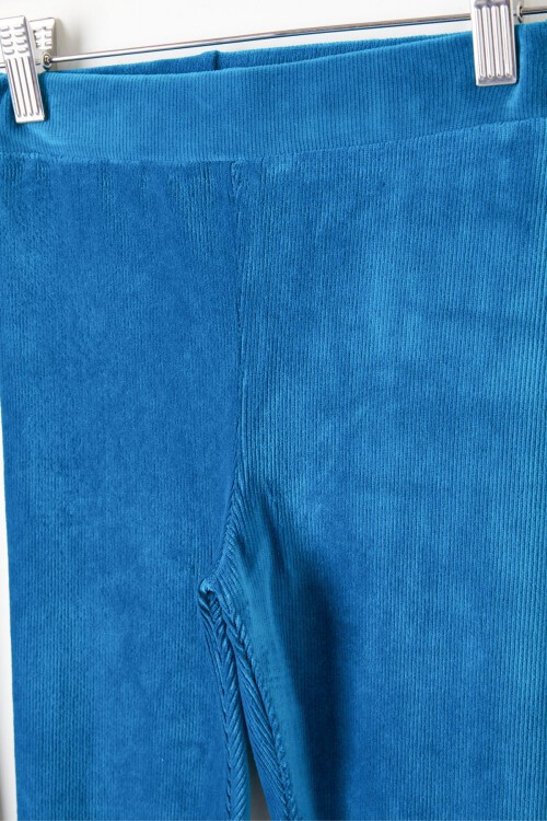 Kız Çocuk Fitilli 2li Kadife Tayt Siyah-Turkuaz 16484