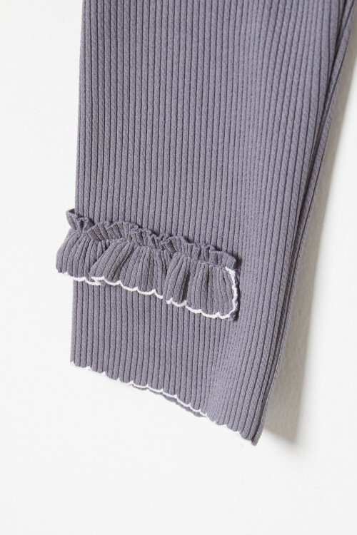 Kız Çocuk Fitilli Fırfırlı 2li Tayt Siyah-Gri 16364