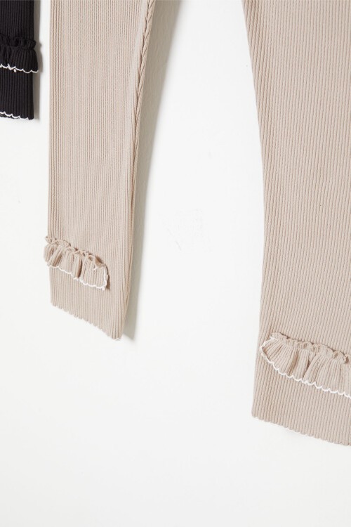 Kız Çocuk Fitilli Fırfırlı 2li Tayt Siyah-Krem 16366