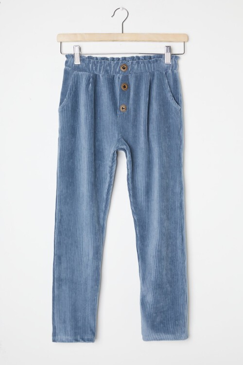 Kız Çocuk İndigo Düğme Detaylı Kadife Pantolon 16316