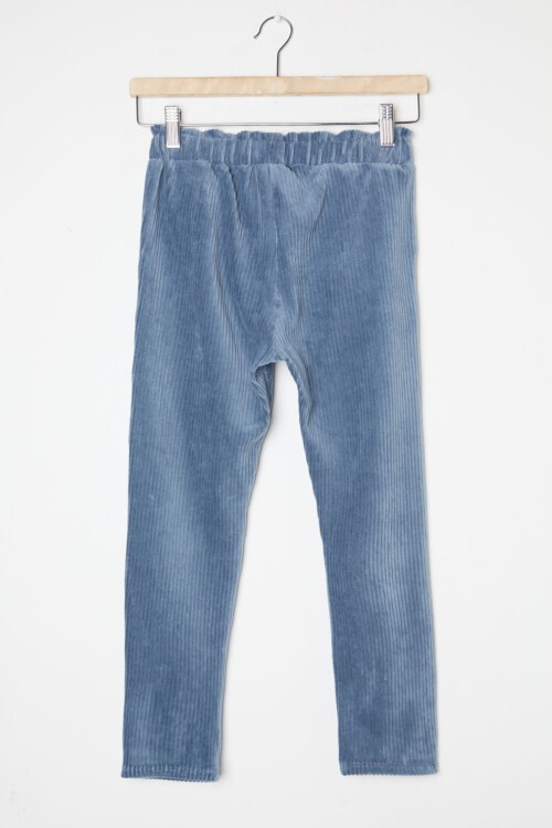 Kız Çocuk İndigo Düğme Detaylı Kadife Pantolon 16316