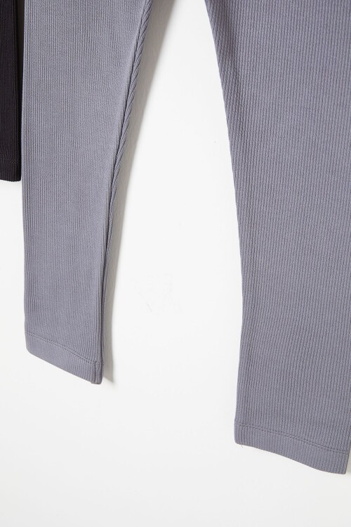 Kız Çocuk Kaşkorse Fitilli 2li Tayt Siyah-Gri 16367