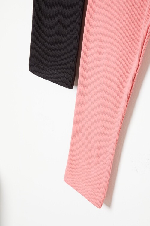 Kız Çocuk Kaşkorse Fitilli 2li Tayt Siyah-Pembe 16368