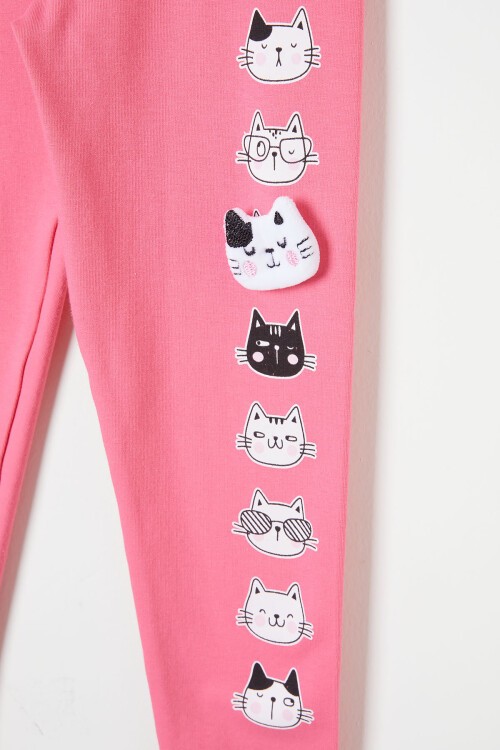 Kız Çocuk Kedi Baskılı 2li Tayt Siyah-Pembe 16369
