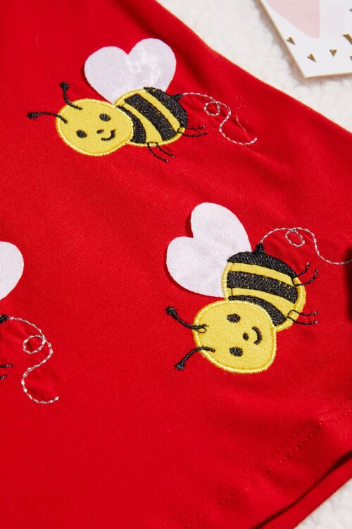 Kız Çocuk Kırmızı Arı Nakışlı 2-5 Yaş Kaprili Takım 403-2