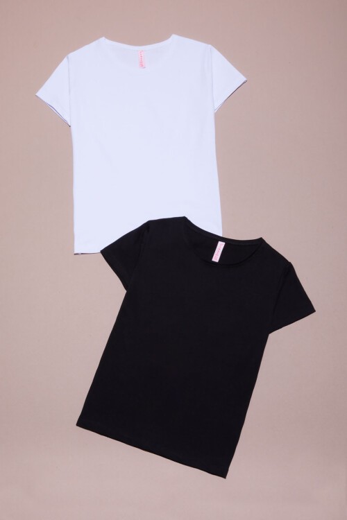 Kız Çocuk Kısa Kollu 2li Düz Badi Siyah-Beyaz 16374