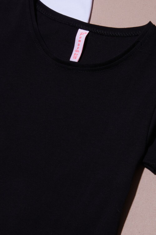 Kız Çocuk Kısa Kollu 2li Düz Badi Siyah-Beyaz 16374