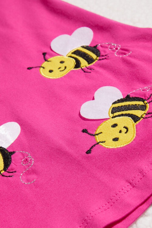 Kız Çocuk Koyu Pembe Arı Nakışlı 2-5 Yaş Kaprili Takım 403-4