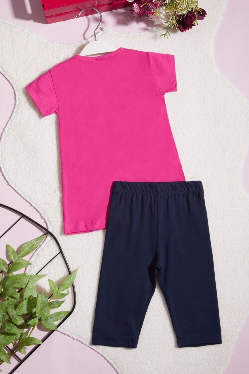 Kız Çocuk Koyu Pembe Arı Nakışlı 2-5 Yaş Kaprili Takım 403-4