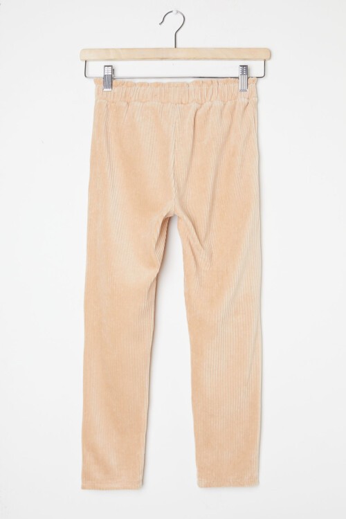 Kız Çocuk Krem Düğme Detaylı Kadife Pantolon 16318