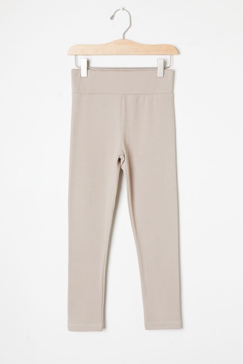 Kız Çocuk Krem Fitilli Düz Tayt 16397