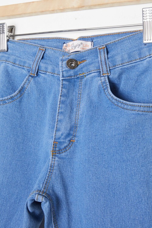 Kız Çocuk Likralı Mavi Jean Pantolon 16250