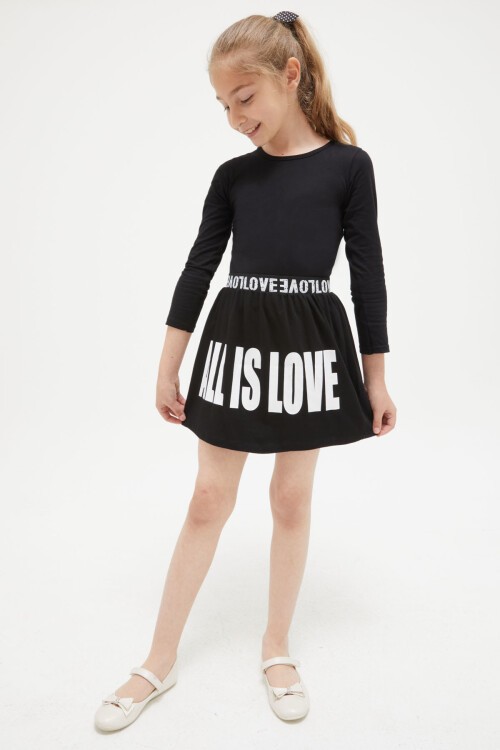 Kız Çocuk Love Yazı Baskılı Şeritli Etek 14566