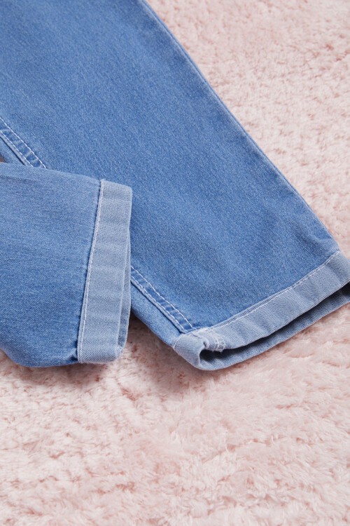 Kız Çocuk Mavi Beli Lastikli Renkli Düğmeli Jean Pantolon 16261