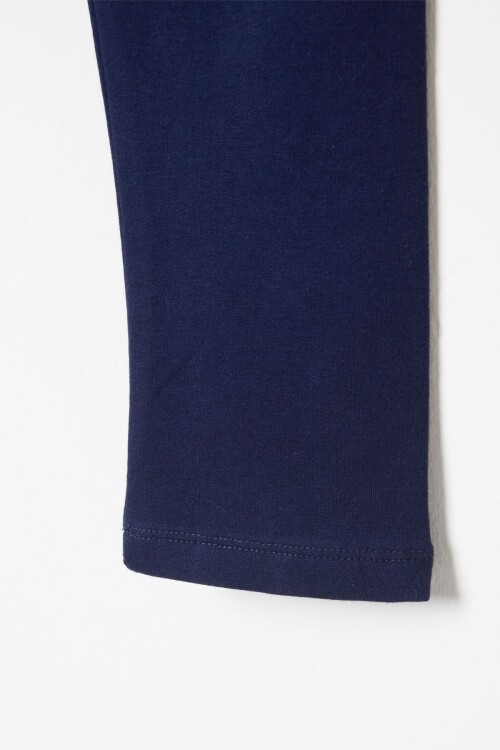 Kız Çocuk Şardonlu Lacivert Düz Tayt 16399