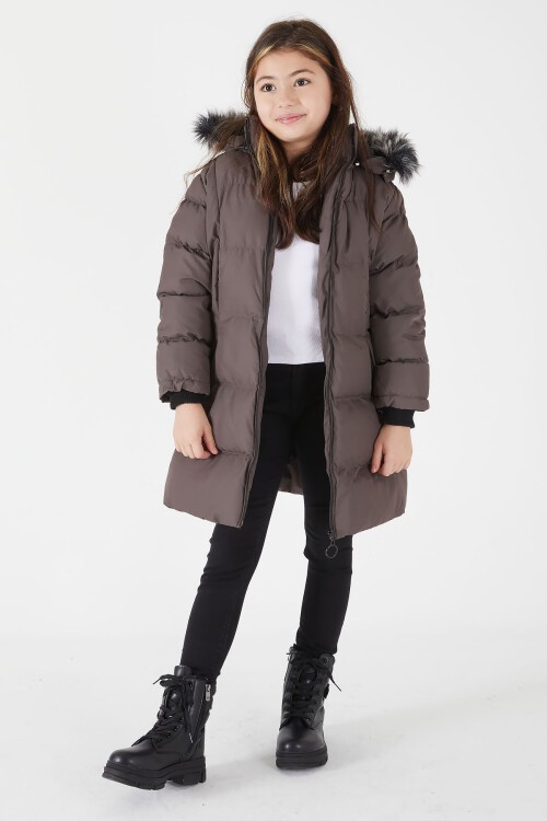 Kız Çocuk Şişme Mont Kürklü Gri 15504
