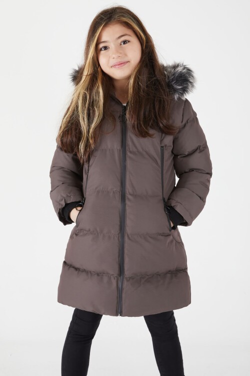 Kız Çocuk Şişme Mont Kürklü Gri 15504