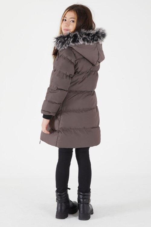 Kız Çocuk Şişme Mont Kürklü Gri 15504