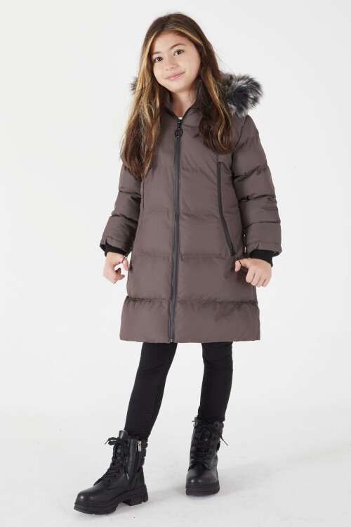 Kız Çocuk Şişme Mont Kürklü Gri 15504