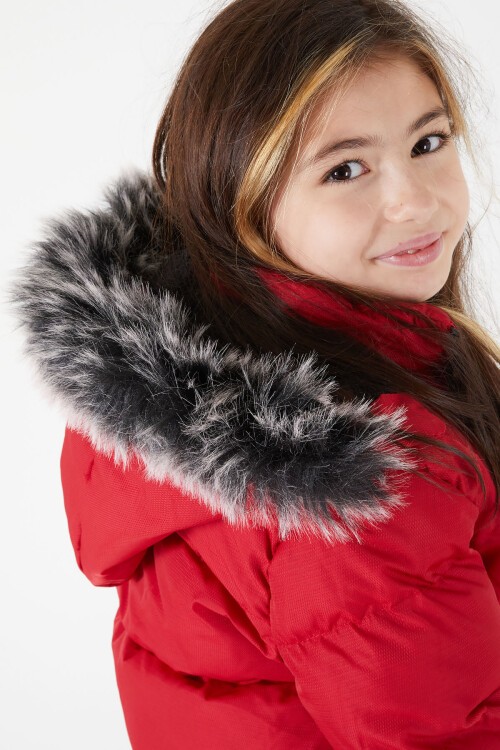 Kız Çocuk Şişme Mont Kürklü Kırmızı 15587