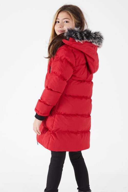 Kız Çocuk Şişme Mont Kürklü Kırmızı 15587