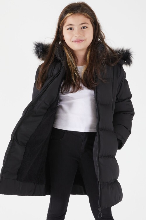 Kız Çocuk Şişme Mont Kürklü Siyah 15502