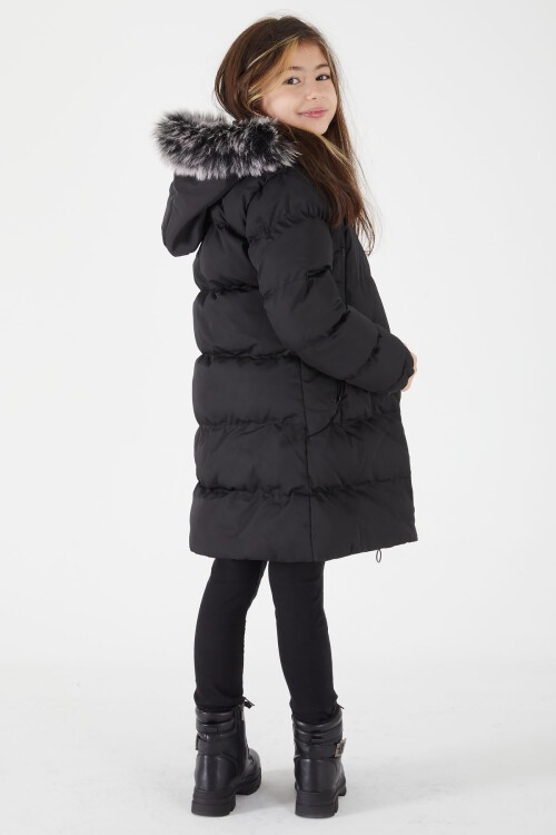 Kız Çocuk Şişme Mont Kürklü Siyah 15502