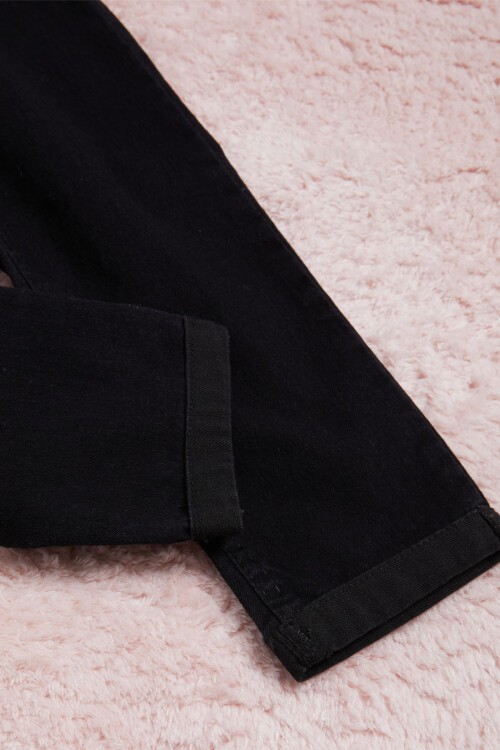 Kız Çocuk Siyah Beli Lastikli Renkli Düğmeli Jean Pantolon 16262