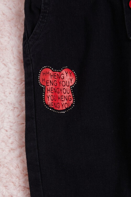 Kız Çocuk Siyah Beli Lastikli Renkli Düğmeli Jean Pantolon 16262