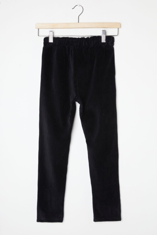 Kız Çocuk Siyah Düğme Detaylı Kadife Pantolon 16317
