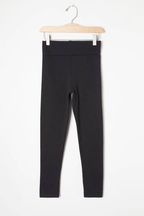 Kız Çocuk Siyah Fitilli Düz Tayt 16395